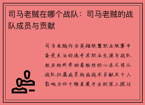 司马老贼在哪个战队：司马老贼的战队成员与贡献