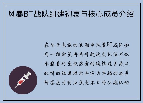 风暴BT战队组建初衷与核心成员介绍